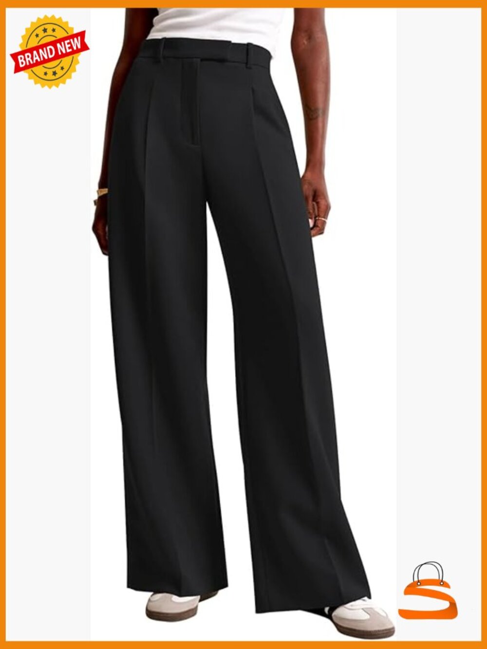 High Waisted Wide Leg Trousers with Pockets for Work